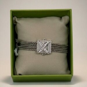 House of Harlow 1960 Silver-Tone Station Bracelet - Black & Clear Crystals - NIB